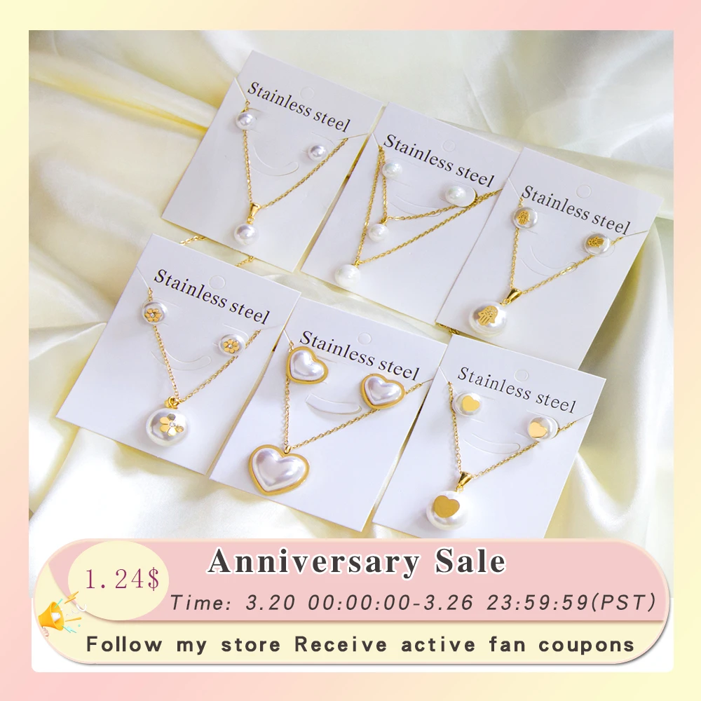 Simple серьги Cubic Zirconia Pendant Necklace earrings Set Korean Style Stainless Steel Jewelry Set for Women Wedding Wholesale