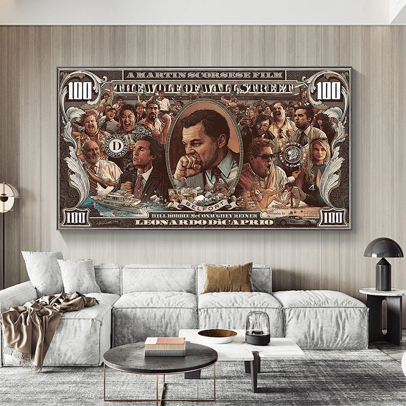 Graffiti Street Money Art 100 Dollar Canvas Painting Posters and Prints Wolf of Wall Street Pop Art for Living Room Decor
