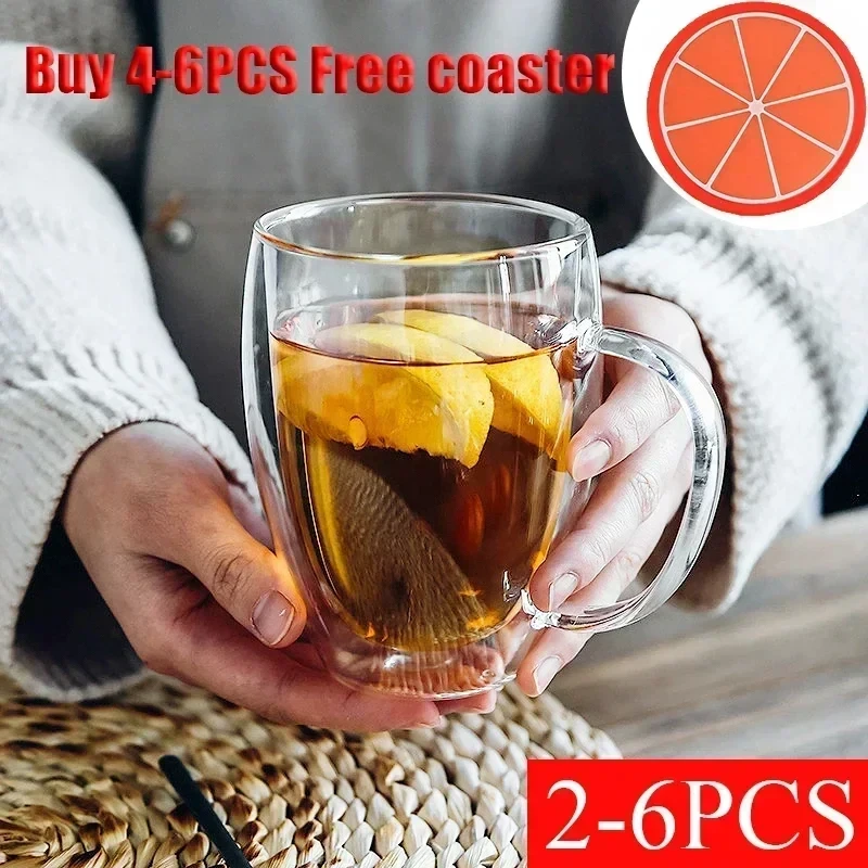 2-6pcs Double-layer Wall Transparent Cup Coffee Milk Drink Mug High Borosilicate Glass Drinkware Heat Resistant Household Office