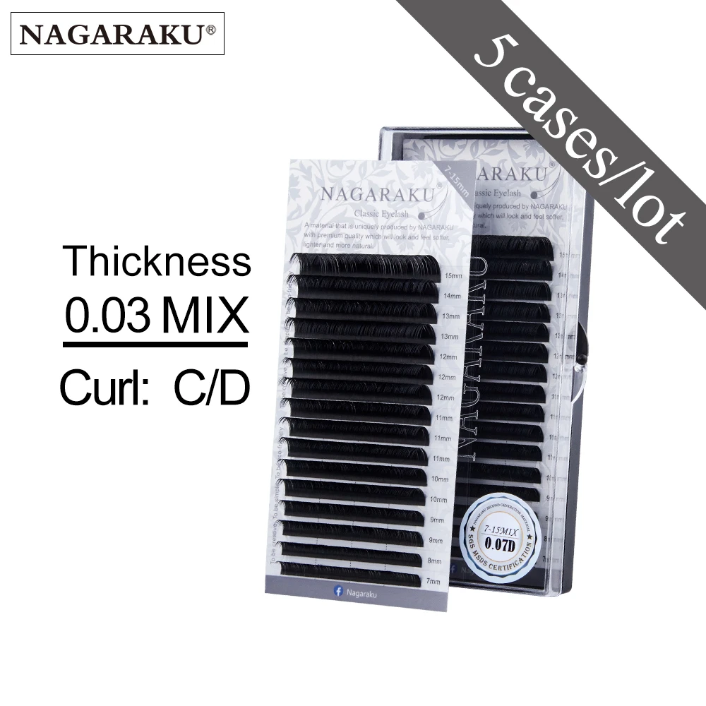NAGARAKU 5 cases 16rows high-quality mink eyelash extension,individual eyelashes,false eyelashes.