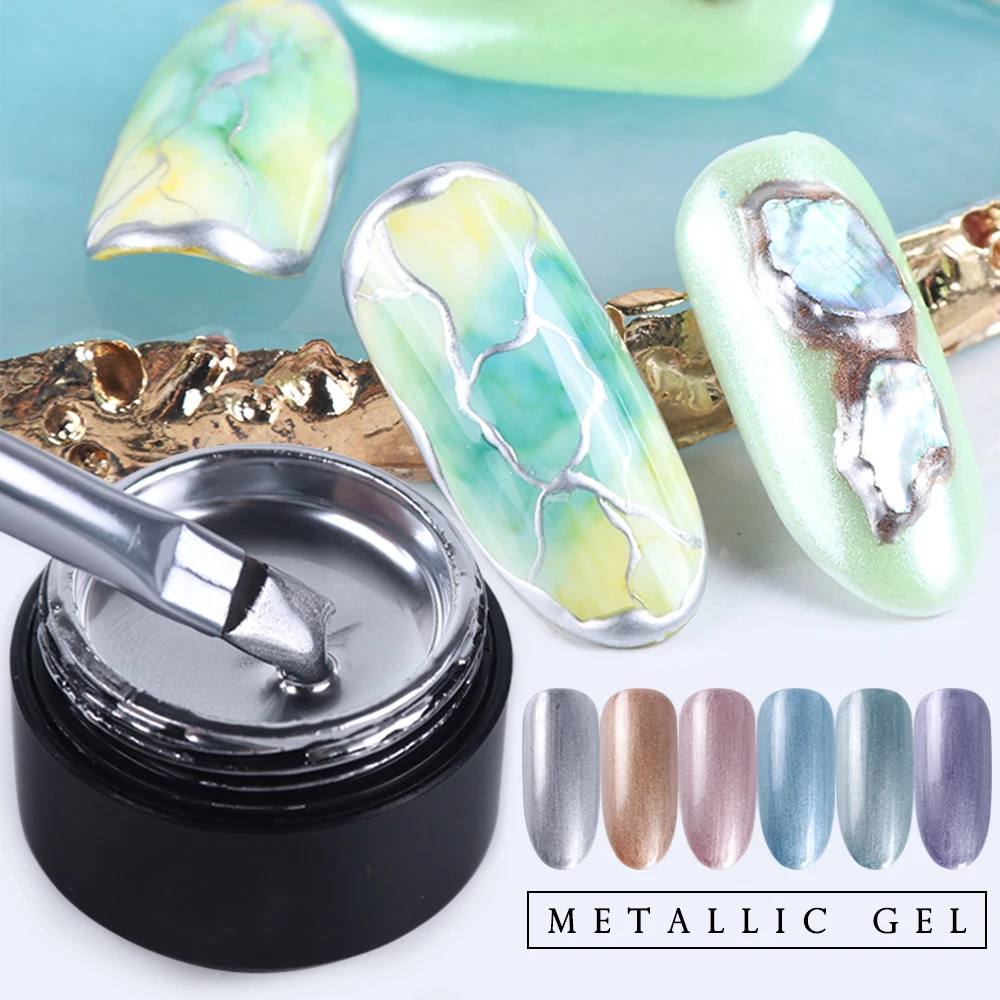 Metallic Gel Nail Polish UV Varnish Lacquer Mirror Nail Spider Web Paint Drawing Gel Silver Gold Color Soak Off Manicure SA776