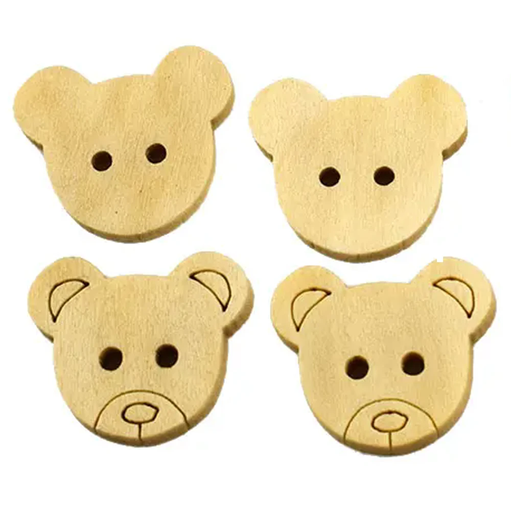 100PCS Decorative Bear Wooden Buttons Natural Teddy Bear Charms 2Holes Wood Sewing Buttons Buttons for Children for Scrapbooking