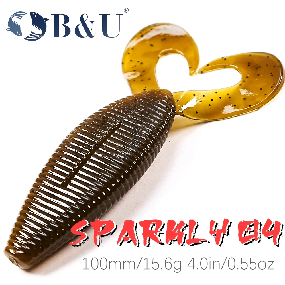 B&U Spiron Twin 100mm Curved Tail Fishing Lures Soft BaitsArtificial Wobblers Craws Silicone Shad Worm Bass leurre souple