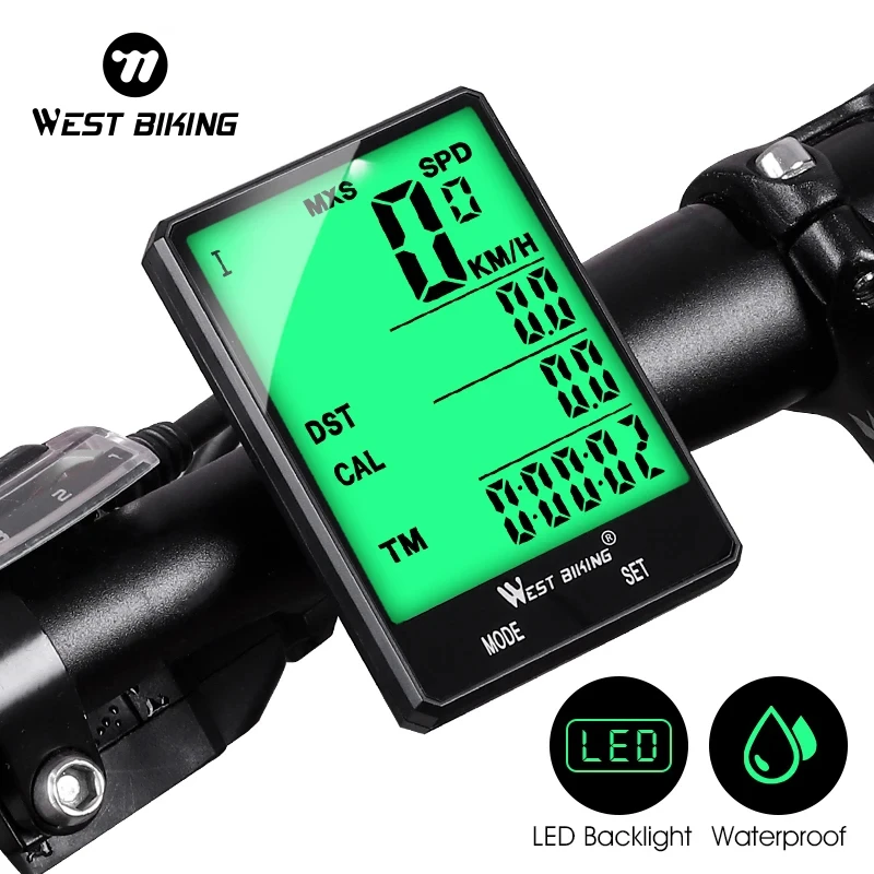 WEST BIKING Cycling Speedometer 2.8'' Large Screen Waterproof 20 Functions Wireless and Wired Bike Odometer Bicycle Computer