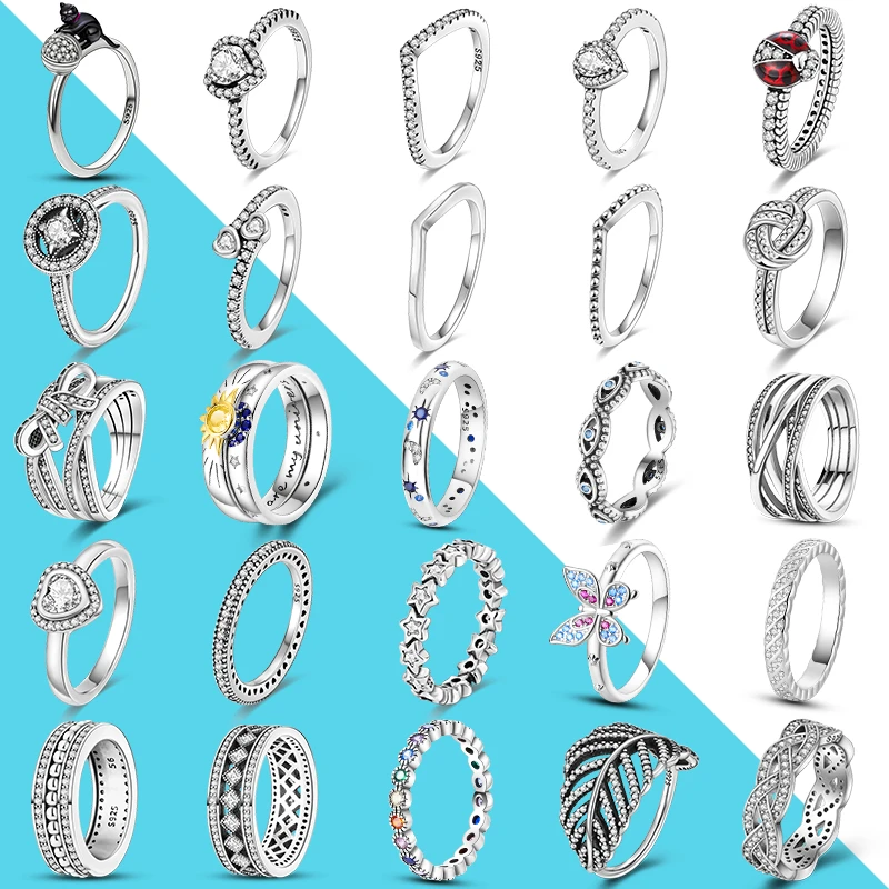 2021 Trendy Finger Ring Real 925 Silver Rings Infinite Flower Sparking Zircon Princess Wishbone Heart Ring Popular Women Rings