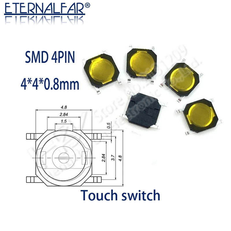 4*4*0.8mm Car Remote Control Key Switches Buttons Touch Tactile Push Button Switch Tact 4 Pin Switch Micro Switch SMD