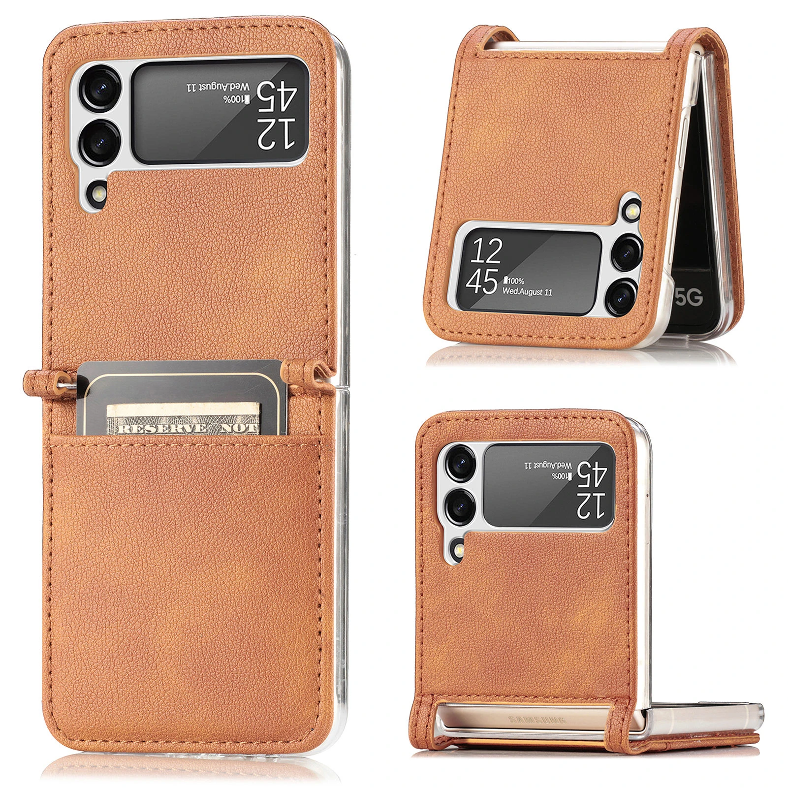 Shockproof Thin Card Slot Leather Case for Samsung Galaxy Z Flip 3 Flip3 5G Anti-Scratch Protective Phone Cover Funda