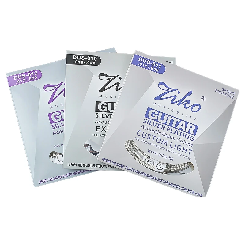 ZIKO DUS Series Acoustic Guitar Strings 010-048 011-052 012-053 Inch Hexagon Carbon Steel Core Silver Plating Wound 1 Set String