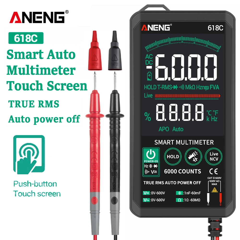 ANENG 618C Digital Multimeter Smart Touch DC Analog Bar True RMS Auto Tester Professional Transistor Capacitor NCV Testers Meter