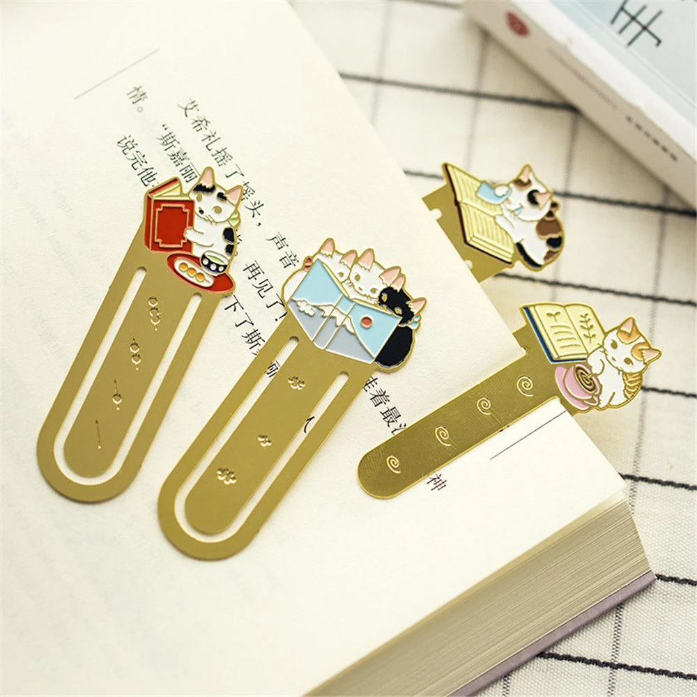 1PC Cute Cartoon Cat Bookmark Kawaii Stationery Paper Clip Metal Bookmark Stationery Book Holder Student Office School Supplies