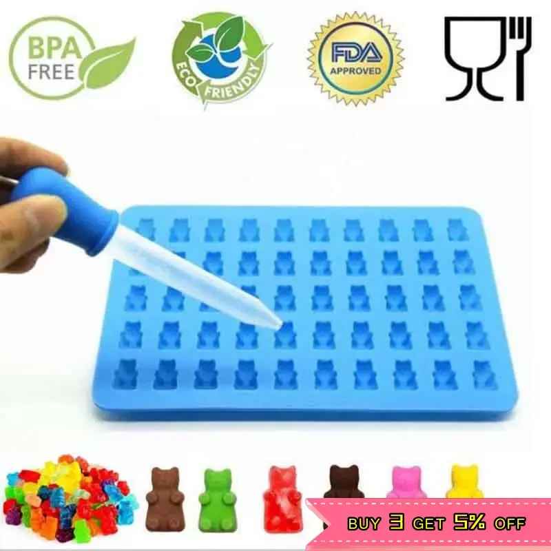 Silicone Forms Silicone Mold Gummy Bear Shape Bear Mould Jelly Bear Cake Candy Trays With Dropper Rubber Chocolate Maker 11%