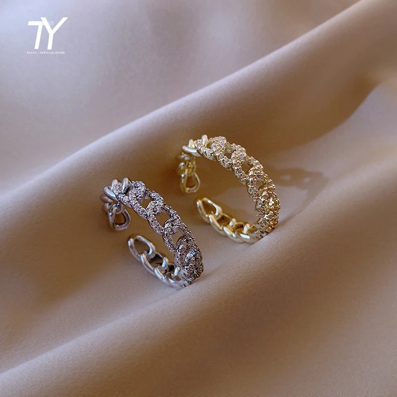 2020 New Luxury Zircon Twist Design Gold Silvery Open Ring For Woman Fashion Korean Jewelry Wedding Party Unusual Finger Ring