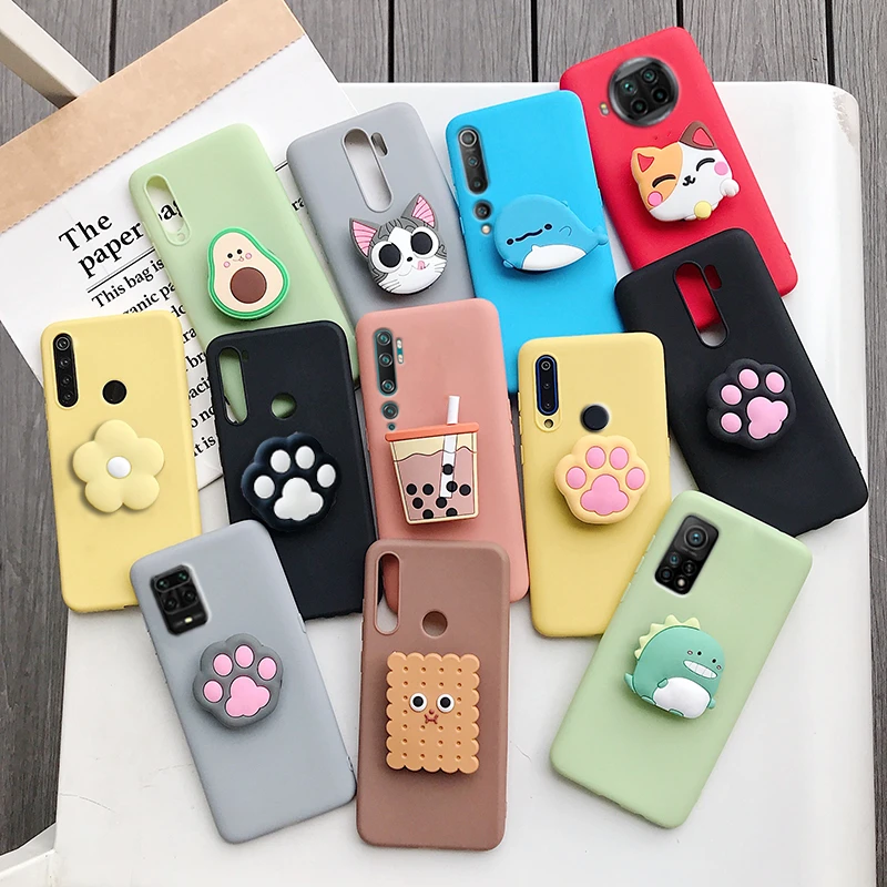 3D silicone cartoon stand phone holder case for xiaomi mi10 Pro note 10 Lite  pro mi 9 mi9 se mi 8 lite mi8 a3 a2 a1 9t cover