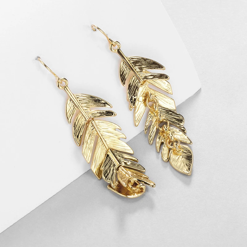 Shineland Trendy Leaf Vintage Drop Dangle Earrings For Women Gold Color Leaves Fashion Jewelry Brincos Pendientes Gifts 2021