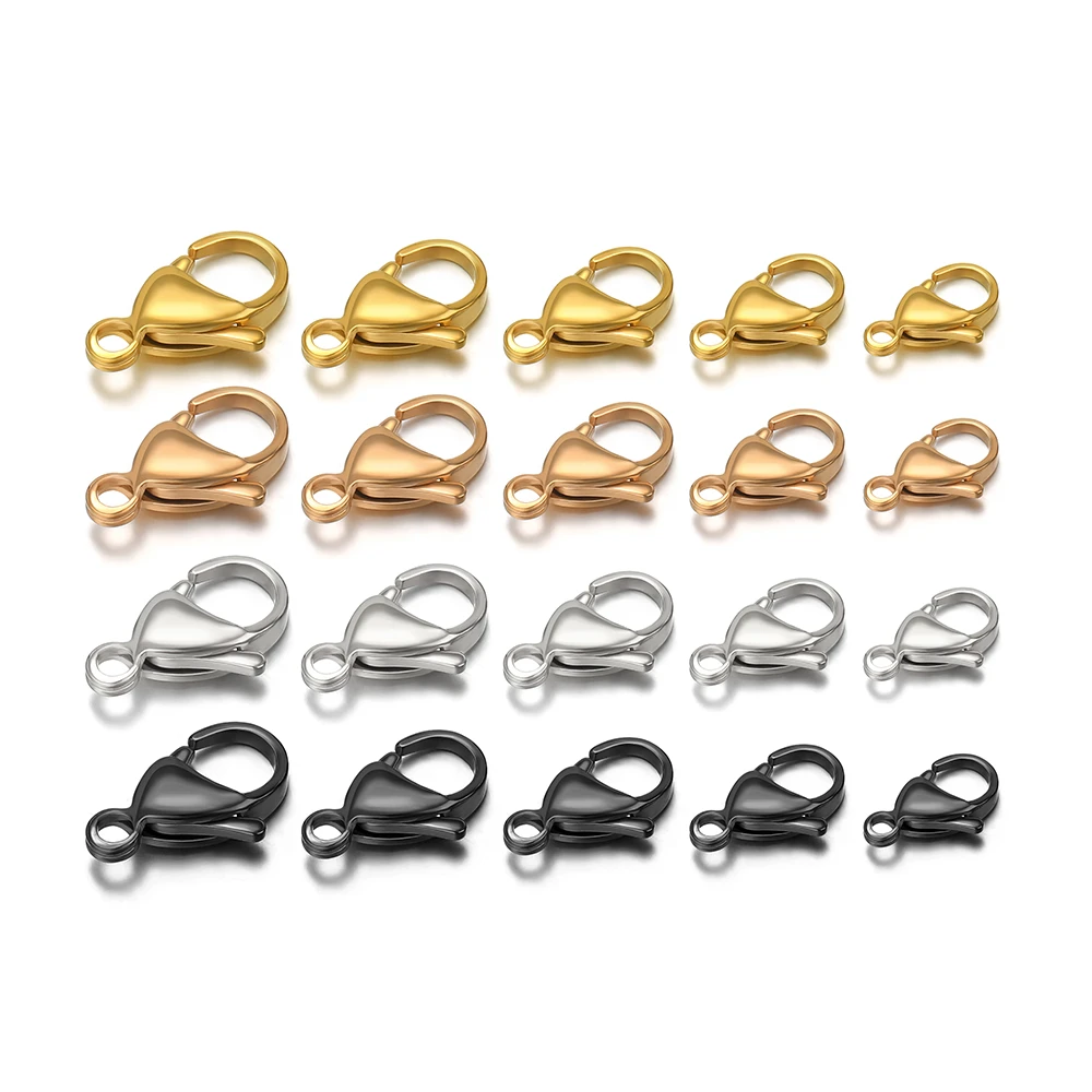 Semitree 25Pcs Stainless Steel Gold Black Lobster Clasps Jewelry Findings DIY Necklace Bracelet Making Accessories 9/10/12/15MM