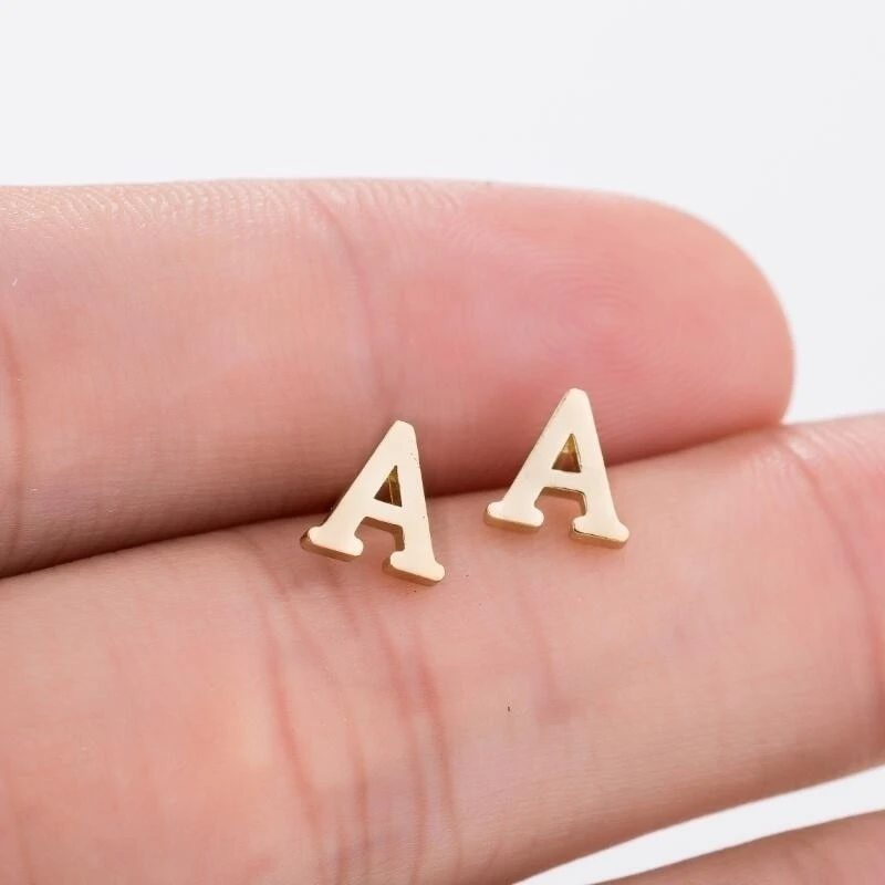 Stainless Steel 26 A-Z Initial Letter Stud Earrings Small Tiny DIY Alphabet Name Earrings Piercing Jewelry Pendientes Brincos