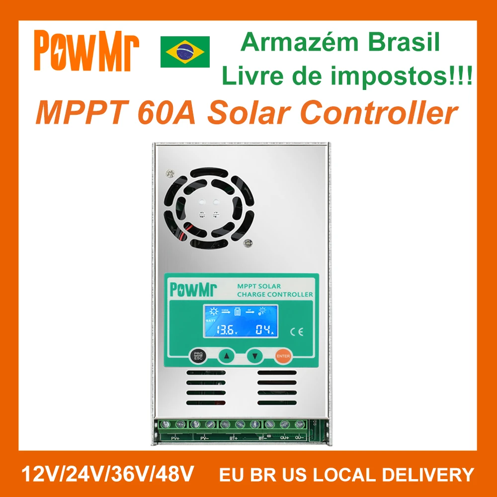PowMr MPPT Solar Charge Controller 60A 50A 40A 30A Backlight LCD 12V 24V 36V 48V Solar Regulator for Max 190V Solar Panel Input