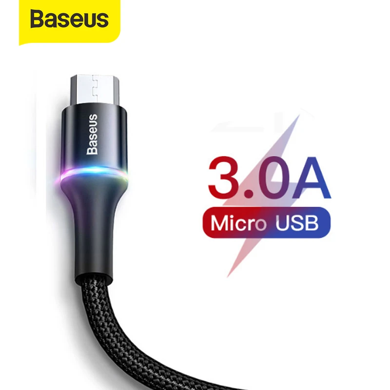 Baseus LED Lighting Micro USB Cable 3A Fast Charging Charger Microusb Cable For Samsung Xiaomi Android Mobile Phone Wire Cord