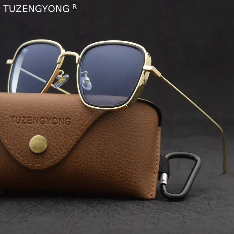 TUZENGYONG Classic Steampunk Sunglasses Fashion Men Women Brand Designer Vintage Square Metal Frame Sun Glasses High Quality