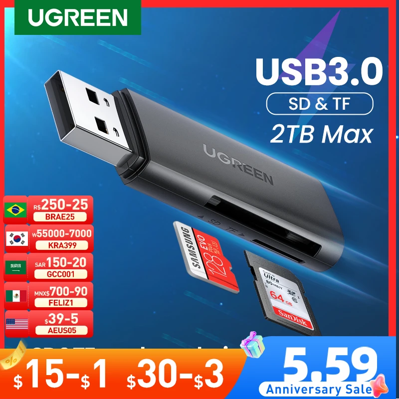 UGREEN Card Reader USB 3.0 to SD Micro SD TF Memory Card Adapter for PC Laptop Accessories Multi Smart Cardreader Card Reader