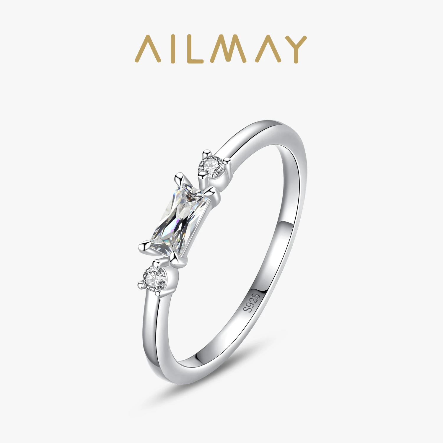 Ailmay 925 Sterling Silver  Rectangle Shiny and transparent Rings For Women Classic Luxury Wedding Accessories Party Accessories