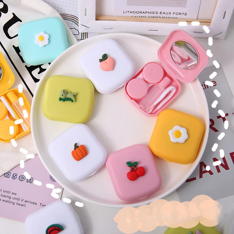 Candy Solid Color Women Portable Cute Contact Lenses Box Lens Case For Eyes Care KitGlasses case Holder Container Gift