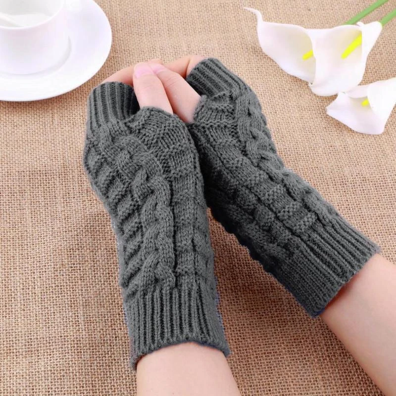 Knitted Long Hand Finger Free Glove Winter Warm Wool Fingerless Gloves Harf Finger Gloves for Women Girl Men Unisex