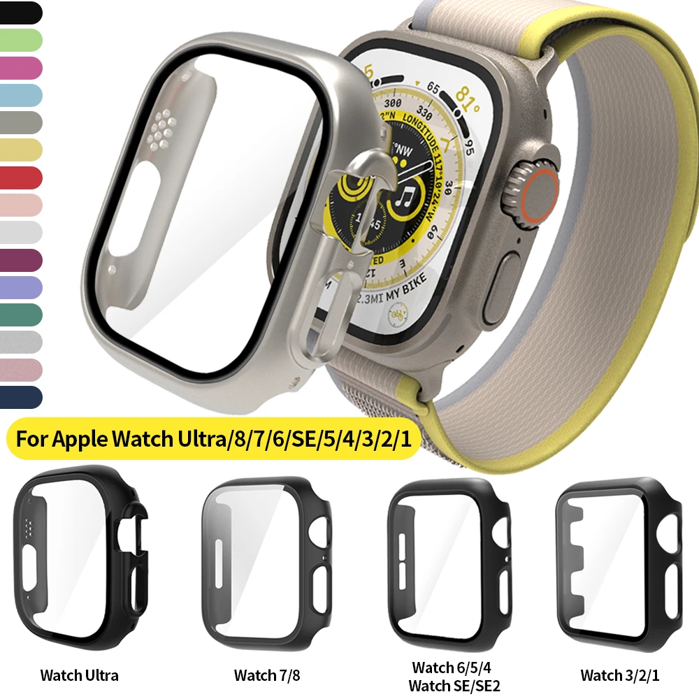 Glass+Case for iWatch Case Cover for Apple Watch Case 44mm 42mm 40mm 38mm Series 6 5 4 3 2 1 SE Protector Accessories