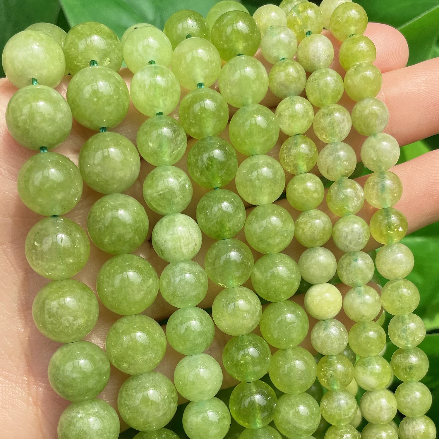 6 8 10mm Green Peridot Loose Stone Beads Smooth Round Spacer Beads For Jewelry DIY Making Bracelet Earrings Accessories 15''