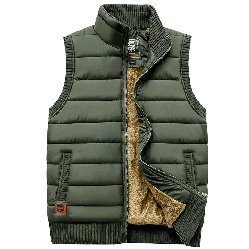 Brand 2021 Thicken Winter Men's Vest Zipper Coat Warm Sleeveless Jacket Casual Fleece Male Vest Coat Army Green Waistcoat Black
