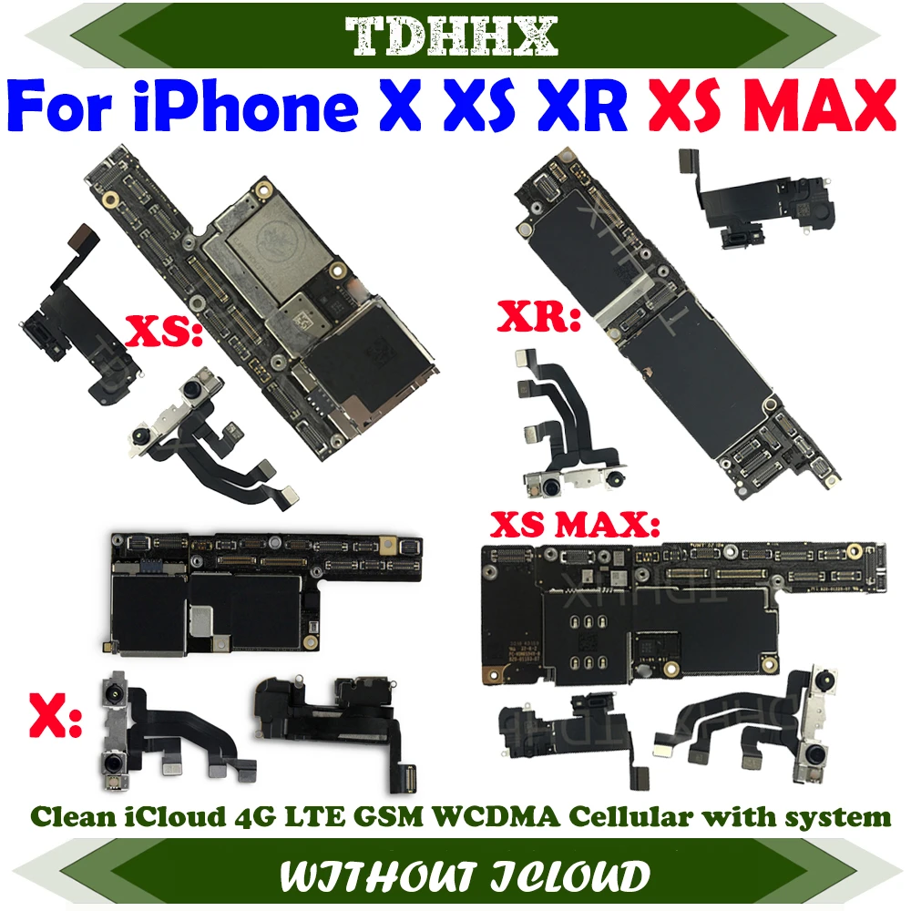 100% Original Unlocked iCloud Free Motherboards for iPhone X XS MAX XR Motherboard with full chips Main Logic board