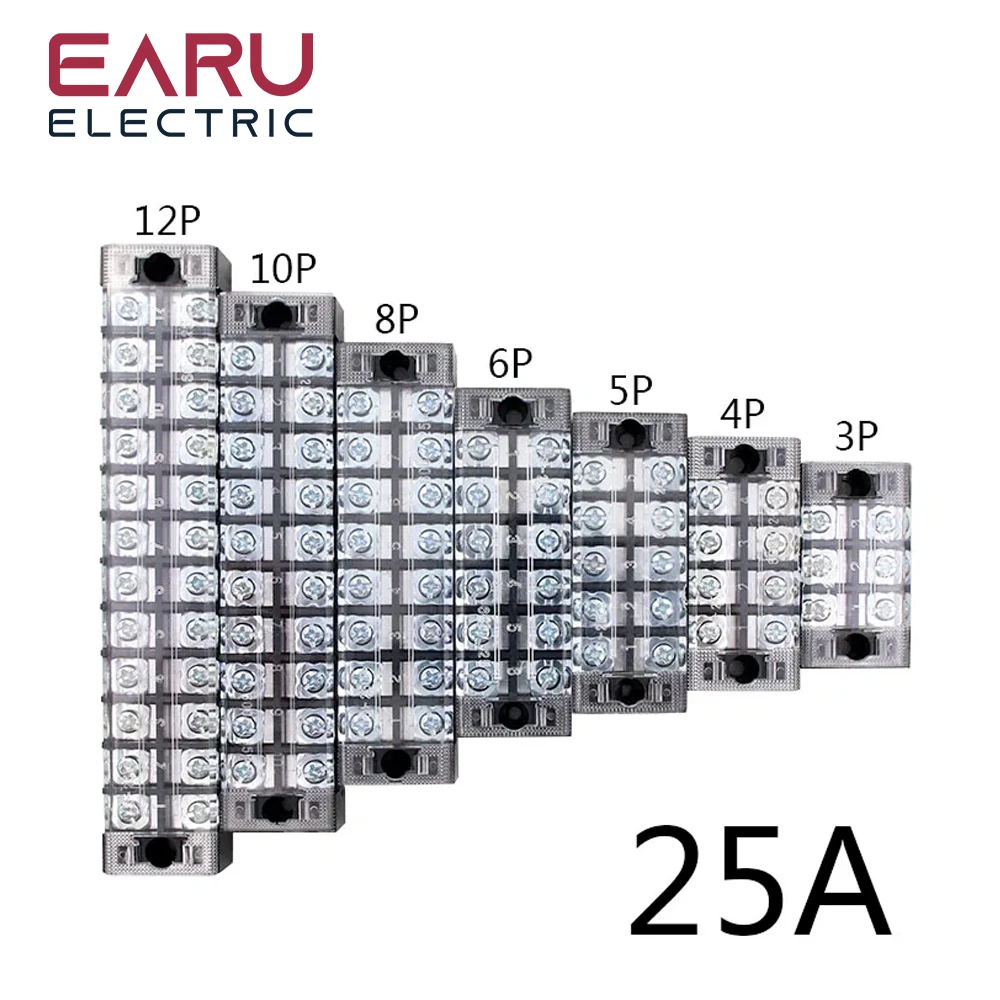 1pc 25A 600V Dual Row Barrier Screw Terminal Block Wire Connector TB Series 3 4 5 6 8 10 12 Positions Ways Factory Wholesale