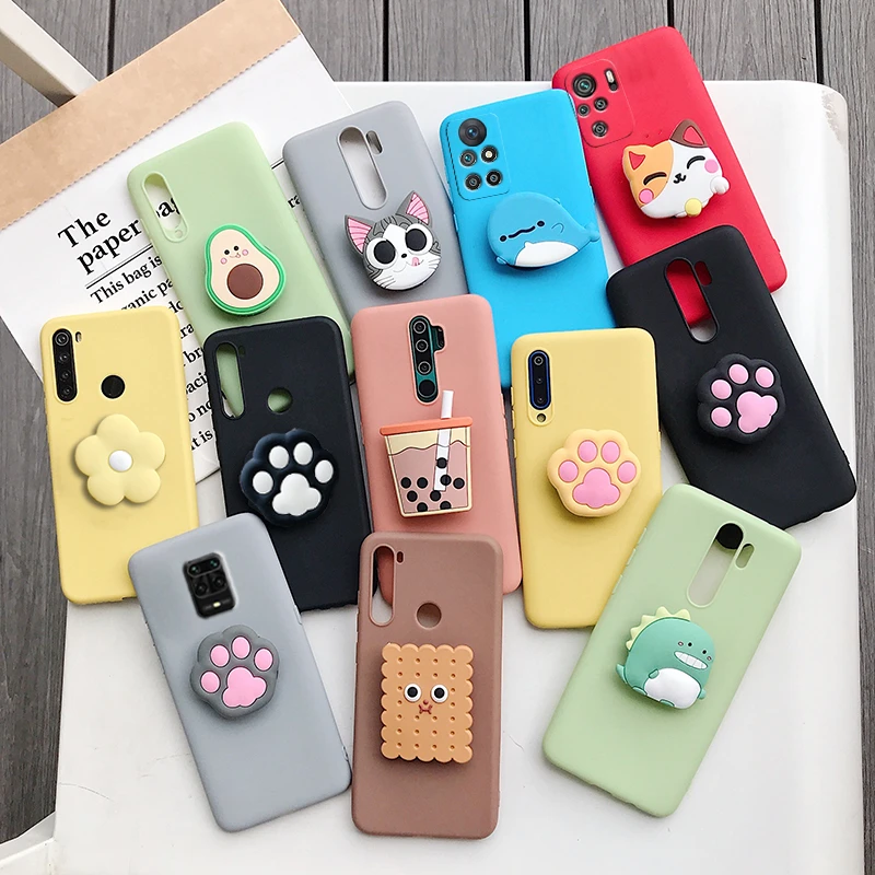 3D Silicone Cartoon Phone Holder Case For Xiaomi Redmi Note 10 Note 11 Redmi Note 10 Pro Note 10S 9 8T Redmi10 mi poco F3 Cover
