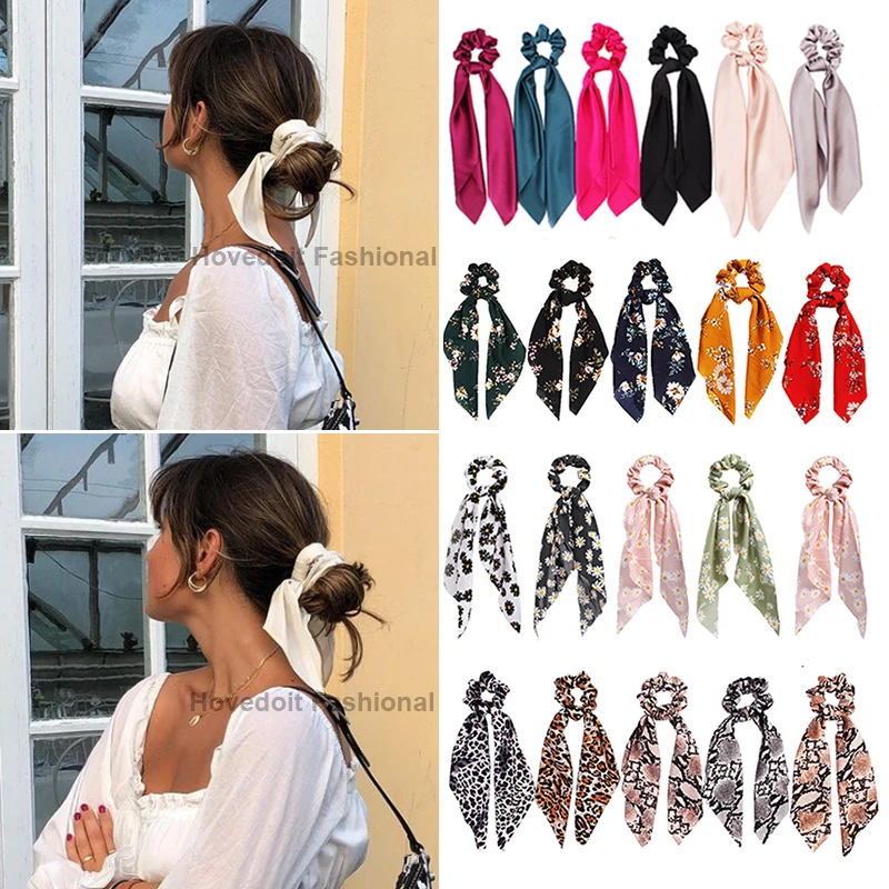 2021 New Candy Color Women Hair Scrunchie Bows Ponytail Holder Hairband Bow Knot Scrunchy Girls Hair Ties Hair Accessories