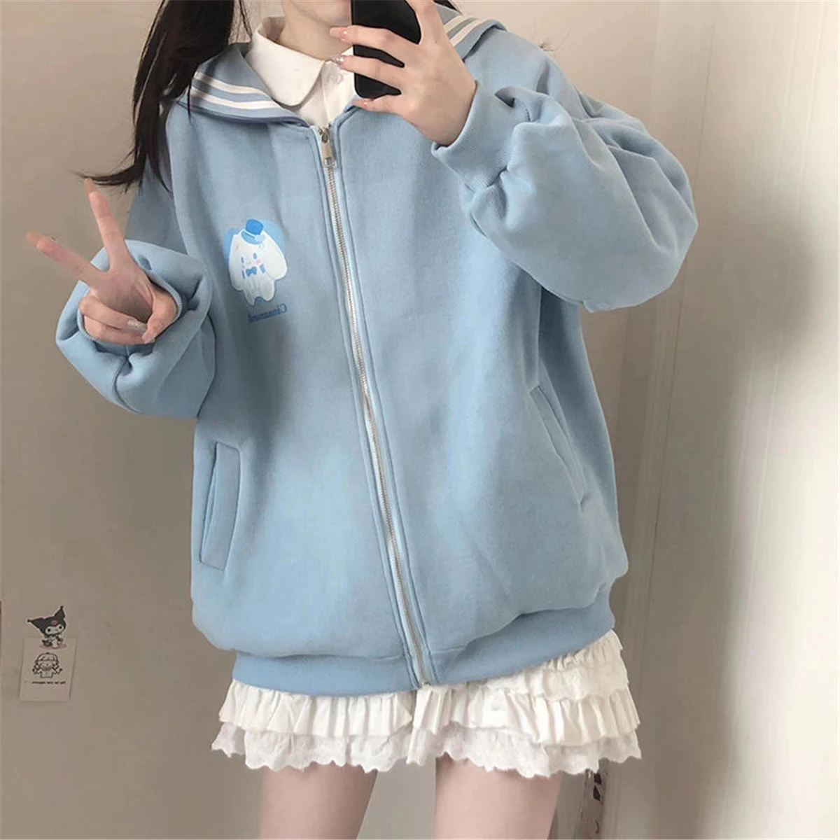 Cute Cartoon Sweatshirt Female Harajuku Streetwear Funny Zipper Hoodies Women Anime Teens Pullover Oversized Tops Vintage Hoodie