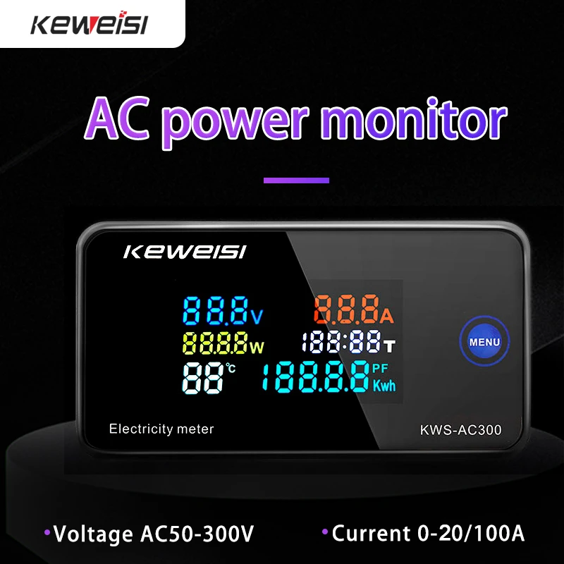 AC 50-300V Voltmeter Ammeter KWS Power Energy Meter LED Digital AC Wattmeter Electric Meter with Reset Function 0-100A