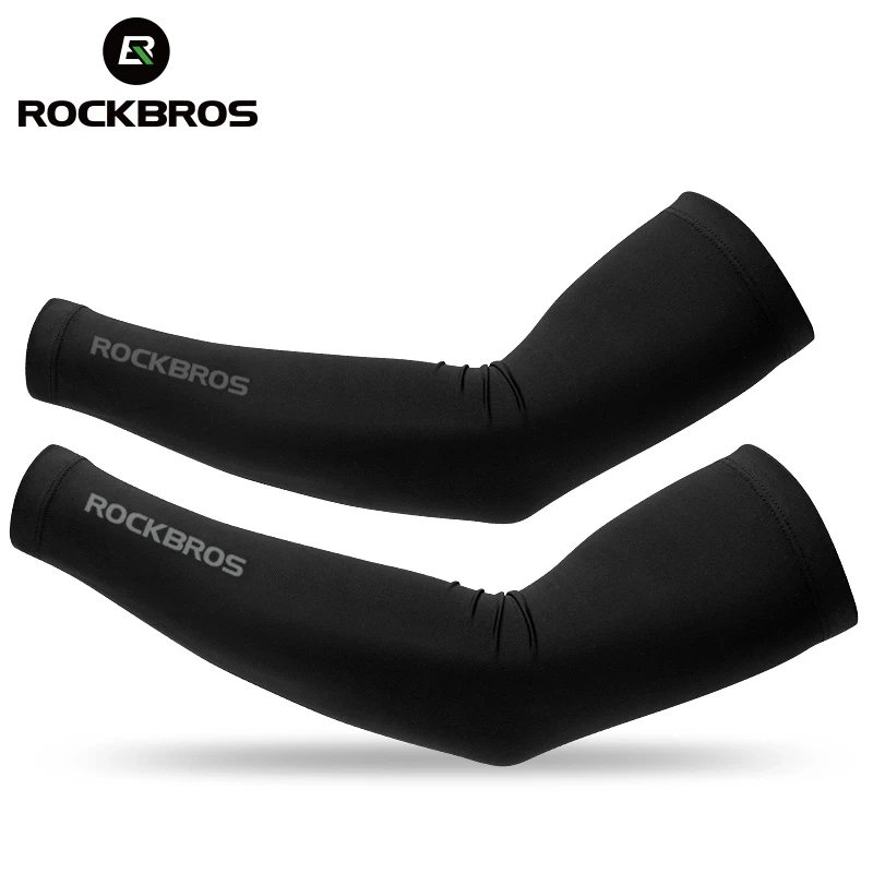 ROCKBROS One Pair Ice Fabric Breathable UV Protection Running Arm Sleeves Fitness Basketball Elbow Pad Sport Cycling Arm Warmers