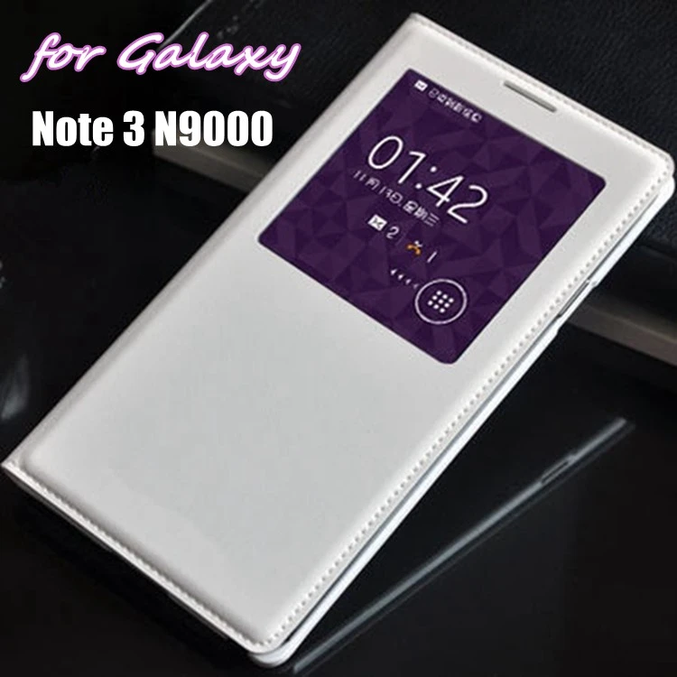 Auto Sleep Wake Flip Cover Smart Touch View Shell With Chip Original Leather Case For Samsung Galaxy Note 3 Note3 N9000 N9005