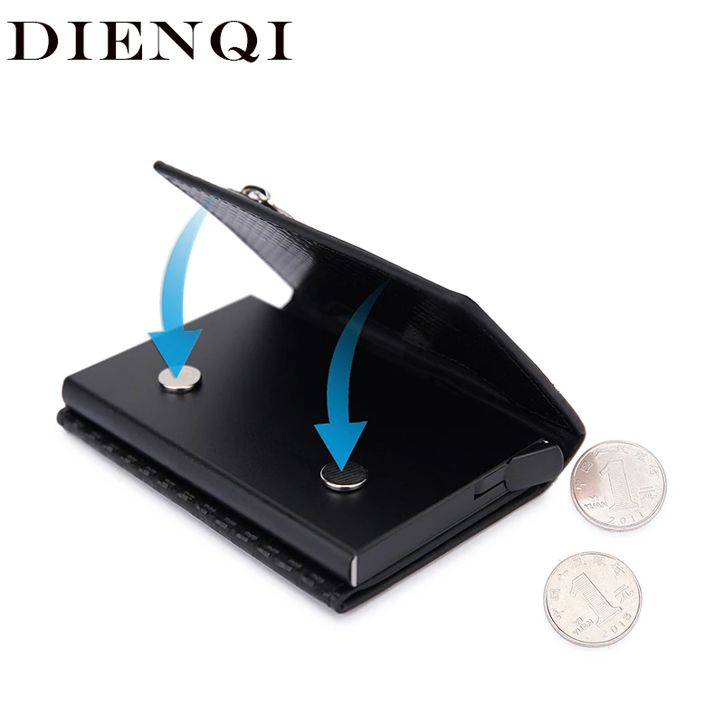 DIENQI Rfid Carbon Fiber Men Wallets Leather Card Holder Slim Thin Wallet Small Coin Money Bag Male Brand Mini Magic Walet 2021