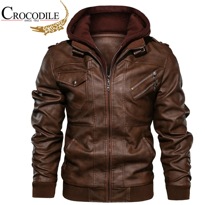 Hood Mens Leather Jacket Motorcycle Winter Autumn Fleece Warm PU Biker Vintage Coat Male moto Casual Slim pilot Leather Jackets