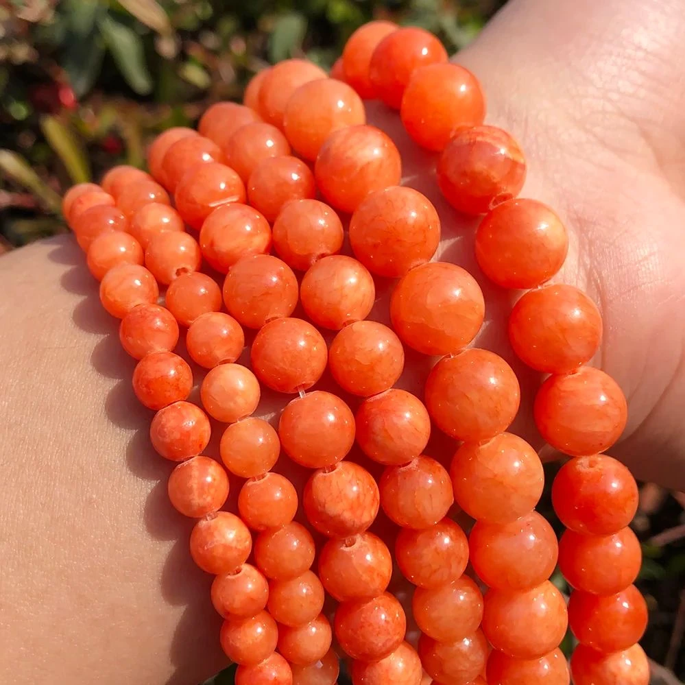 Natural Orange Jades Chalcedony Stone Beads Round Loose Beads For Jewelry Making 15