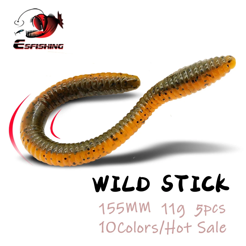 ESFISHING Soft Bait Worm Wild Stick 150mm 11g 5pc Fishing Lures Worm Lures Soft Fishing Tackle Carp Pesca Lures Trout Lure
