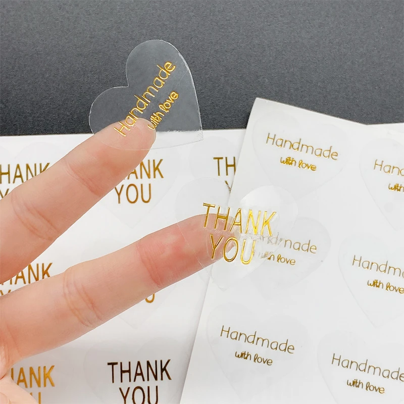 100pcs Transparent hot stamp thank you Handmade with love seal sticker Self-Adhesive stickers DIY Gifts Baking Package Label