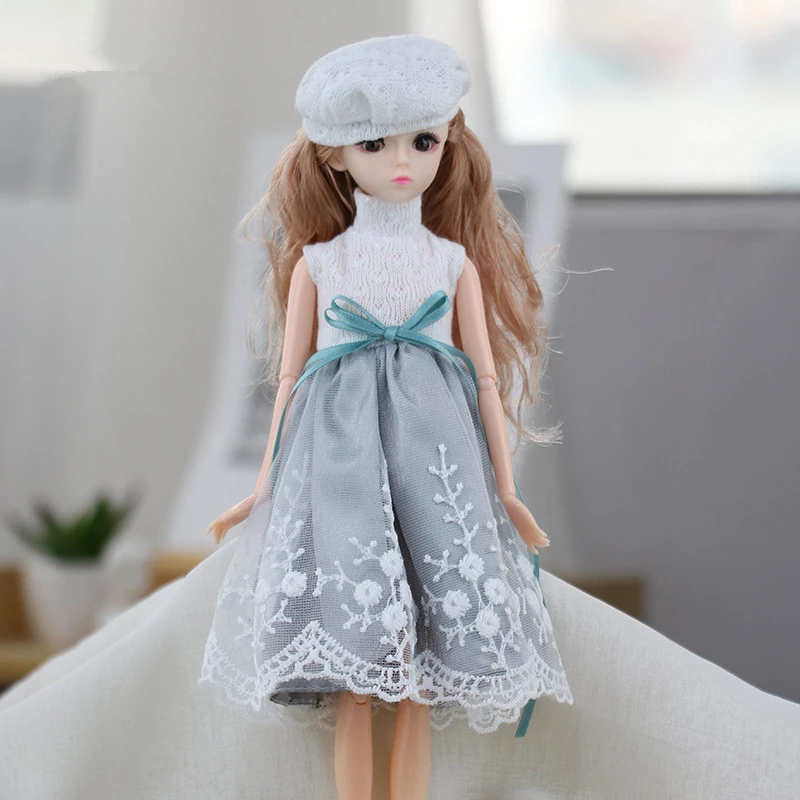 New 1/6 Doll Toys for Children Princess Dolls with Fashion Blue Dress hat for 11 Active Joints  DIY 30cm Doll Girl Gift