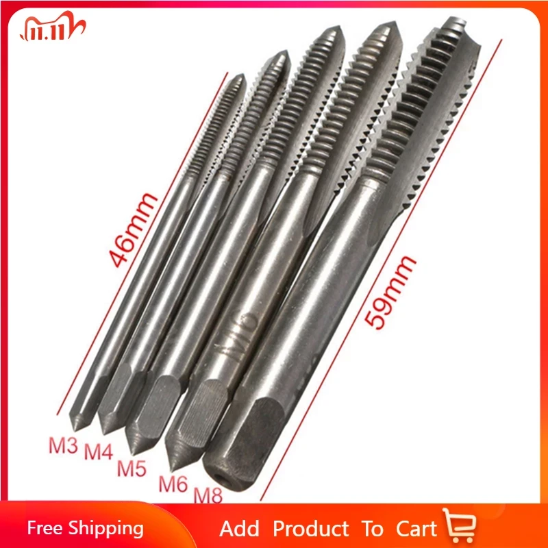 5Pcs/Set HSS Machine Spiral Point Straight Fluted Screw Thread Metric Plug Hand Tap Drill Set Hand Tools M3 M4 M5 M6 M8