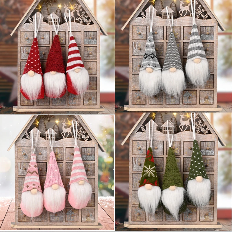 3pcs Forest Old Man Christmas Mini Doll Christmas Tree Pendant Xmas Decoration for Home Gnome Doll Xmas Kids 2022 New Year Gifts