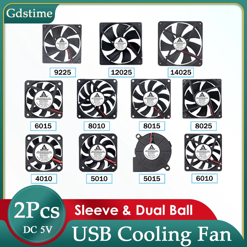 2 Pcs Lot Gdstime 5V USB Connector 80mm x 10mm 40mm 50mm 60mm 80mm 90mm 120mm 140mm PC Fan Cooler Heatsink Exhaust