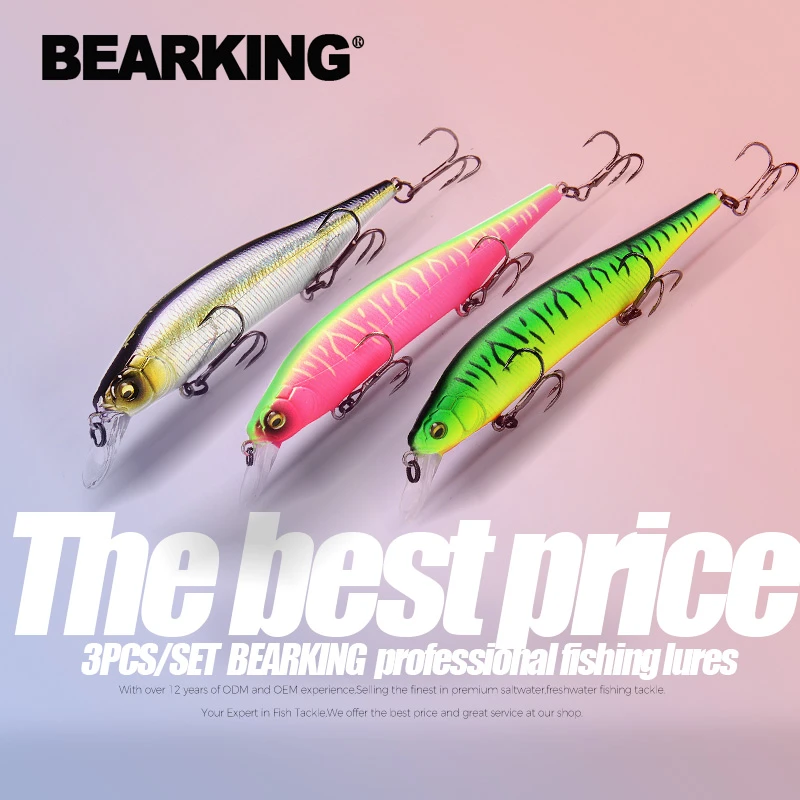 BEARKING 3Pcs per Set 115mm 15g Hot SP fishing lures assorted colors minnow crank Tungsten system wobbler model crank bait