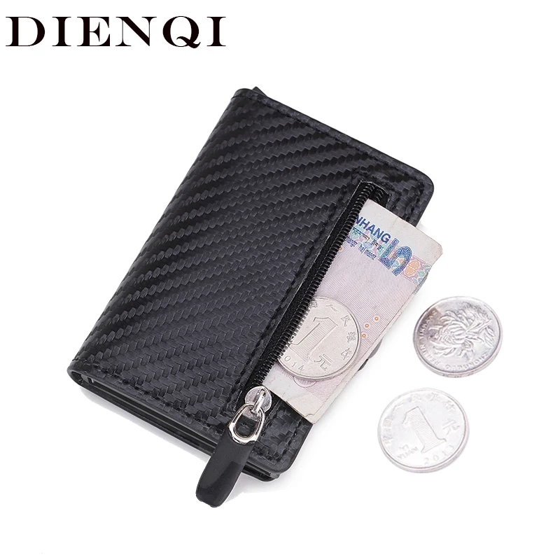 DIENQI Carbon Fiber Anti Rfid Credit Card Holders Minimalist Wallets Case Men Slim Leather Business Bank Cardholder Pocket Purse