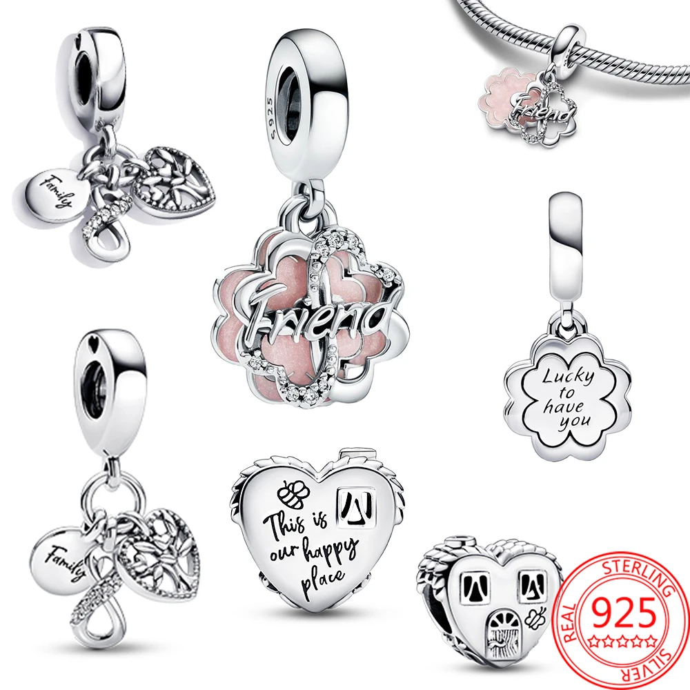 Authentic 925 Sterling Silver Tennis Family Tree Love Heart Pendant Charm Fit Original Brand Bracelet Necklace DIY 925 Jewelry